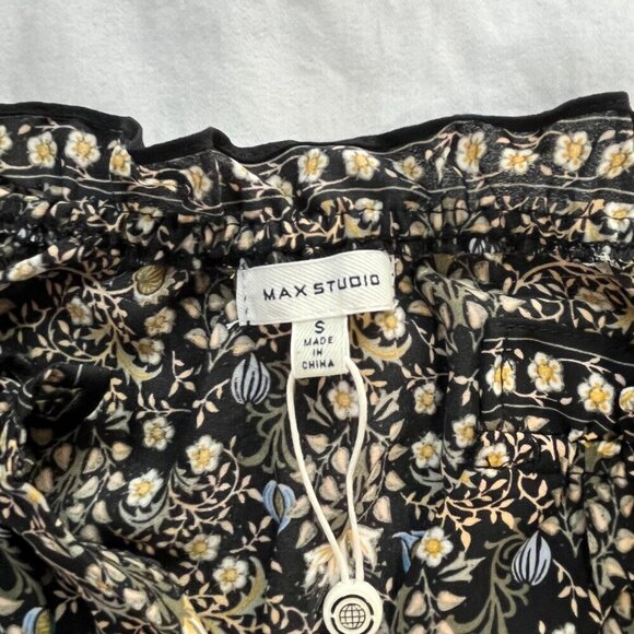 Max Studio Black Floral Print Boho Style Long Sleeve V-Neck Blouse | Size S - Picture 4 of 7
